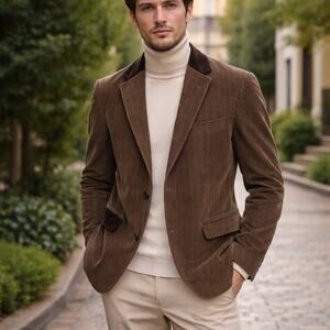 Dolce&Gabbana Men's VTG SZ 48" Chest Cotton Corduroy 2 Button Blazer In Brown